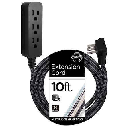 Jasco Extension Cord, Indoor, 3 Outlets, Black/Gray, 10 ft 42024-T2